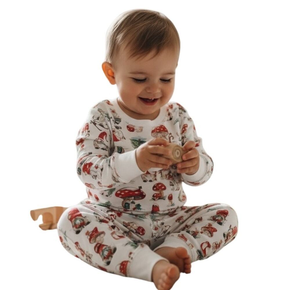 Hart + Land Holiday Gnomes Patterned Organic Pima Cotton Kids Pajama Set 18-24M